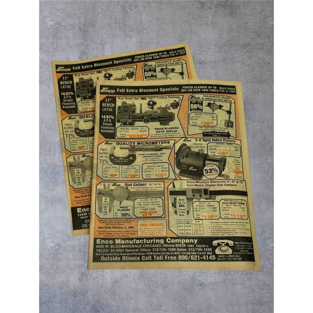 Enco Manufacturing 1984 Vintage Industrial Tool Catalog Flyers 2pc Tan